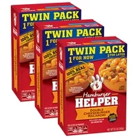 (3 Pack) Betty Crocker Hamburger Helper, Double Cheeseburger Macaroni Hamburger Helper, 12.1 Oz Box (Twin Pack)