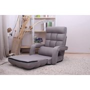 WAYTRIM  Lazy Sofa Bed Fold Floor Chair Soft Sleeper In Home Lounger Recliner 6-Position Adjustable with Armrests Pillow Gray