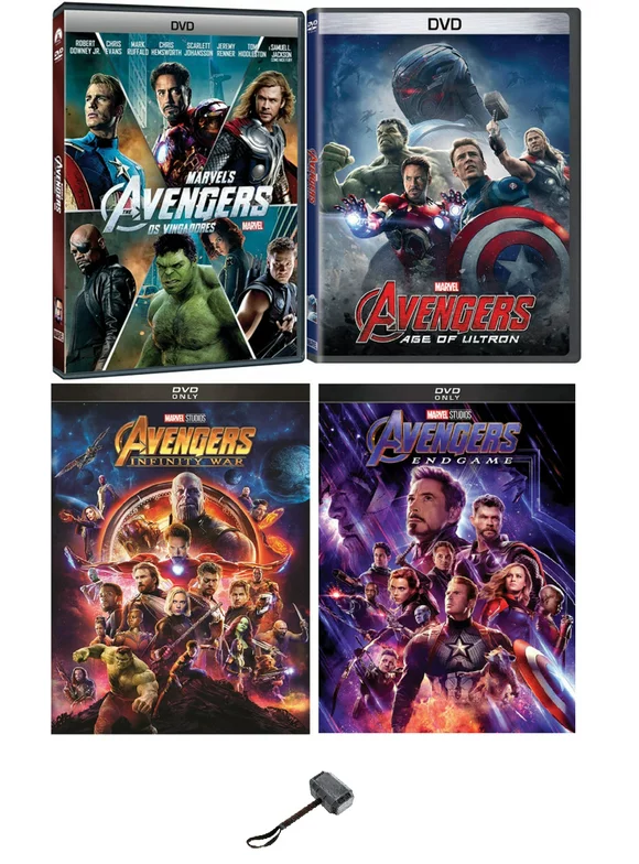 The Avengers Complete 4 DVD Movie Set Includes Avengers Ultron Infinity War End Game Includes Thor's Hammer Decal