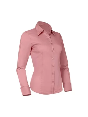 Button Down Shirts for Women, Fitted Long Sleeve Tailored Shirt Blouse (X-Small, Pink)