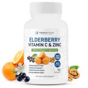 Natural Elderberry Capsules with Zinc & Vitamin C - Daily Immune Support Supplement  Triple Immune Support 600mg - Made in USA  3 Month Supply