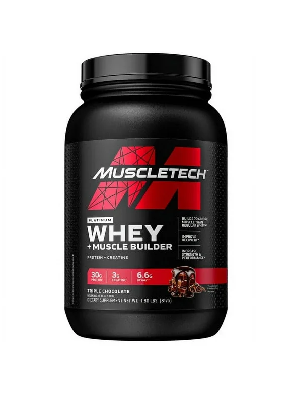 Muscletech Platinum Whey Plus Muscle Builder Protein Powder, 30g Protein, Chocolate, 18 Servings