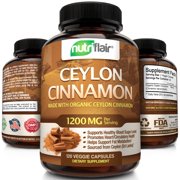 NutriFlair Certified Organic Ceylon Cinnamon 1200mg, 120 Capsules - Healthy Blood Sugar Support, Joint Support, Anti-inflammatory & Antioxidant, Improved Circulation, True Sri Lanka Cinnamon