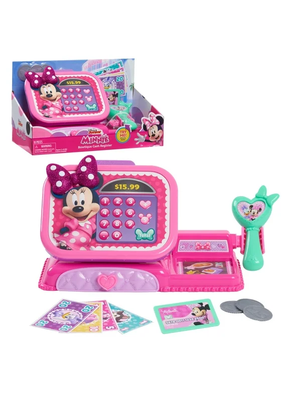 Disney Junior Minnie Mouse Bowtique Cash Register with Sounds, Dress Up and Pretend Play, Kids Toys for Ages 3 up