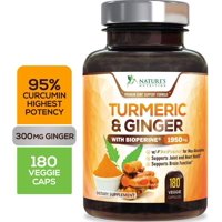 Turmeric Curcumin with Ginger 95% Curcuminoids 1950mg with Bioperine Black Pepper for Best Absorption, Anti-Inflammatory Joint Relief, Turmeric Supplement Pills by Natures Nutrition -  180 Capsules