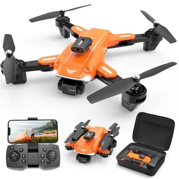 D89 Drone with Camera for Adults and Kids, FPV RC Quadcopter with 4K HD Dual Camera and Obstacle Avoidance for Beginners, 3 Batteries, Orange