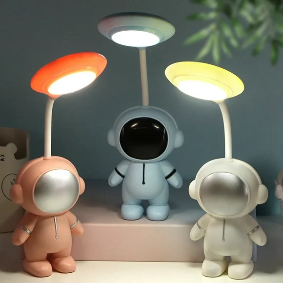 1 Set LED Night Lamp Adorable Appearance Rechargeable Non-glaring Flicker-Free Flexible Hose Design Decorative Plastic Astronaut Night Light LED Bedside Lamp Kids Toy for Home