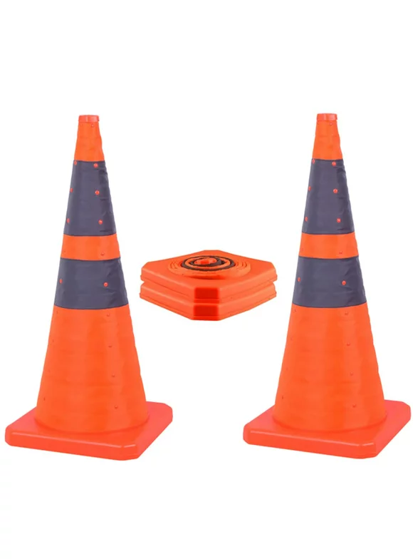 2Pack 28" inch Collapsible Traffic Cones Orange Traffic Safety Cones with 6 inch Reflective Collars for Home Driveway Road Parking Use, Crowd Control at Public Place(2 Cones)