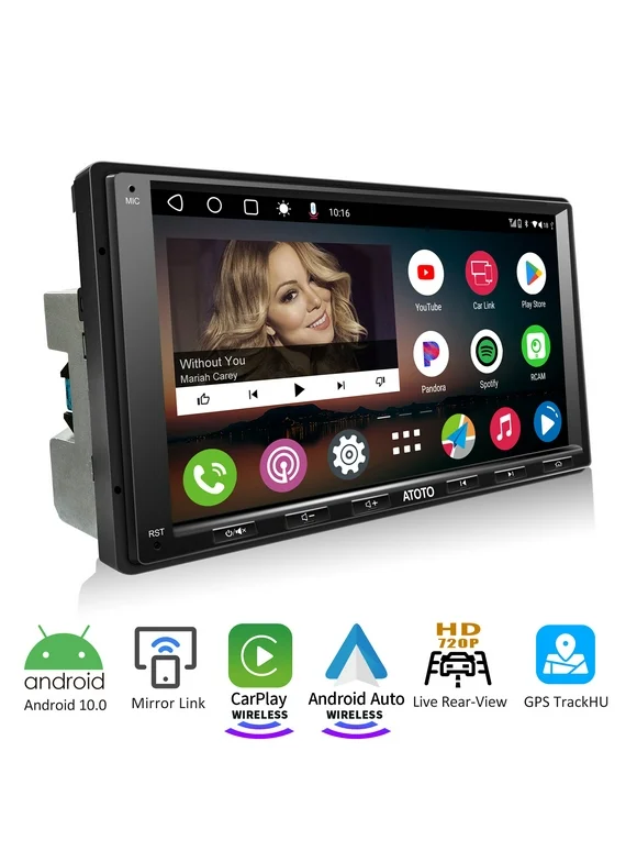 ATOTO Android Double din Car Stereo 7inch Touchscreen Head Unit,A6PF Wireless Apple Carplay&Wireless Android Auto with GPS Tracker,HD Camera Input