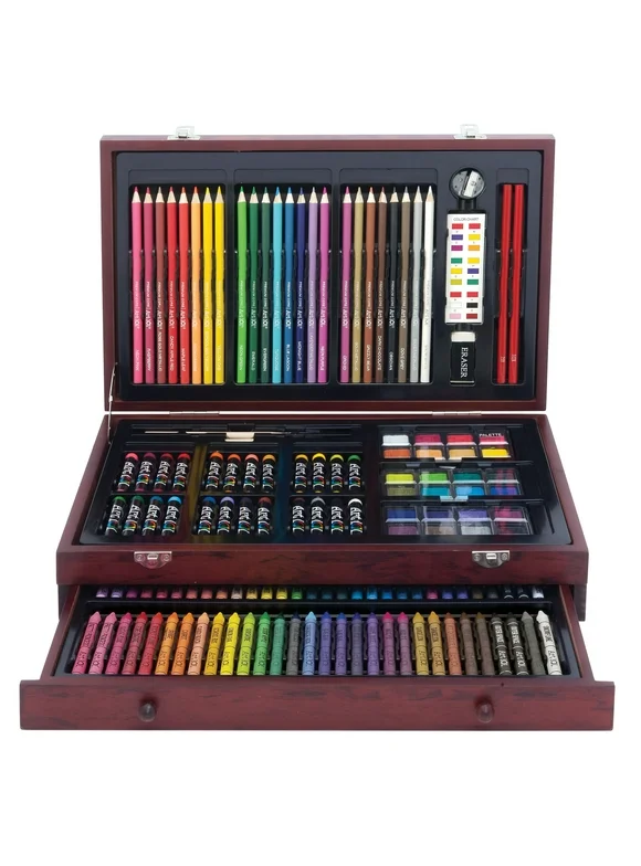 Art 101 Doodle and Color 142 Piece Beginners Art Set in a Wood Carrying Case for Children