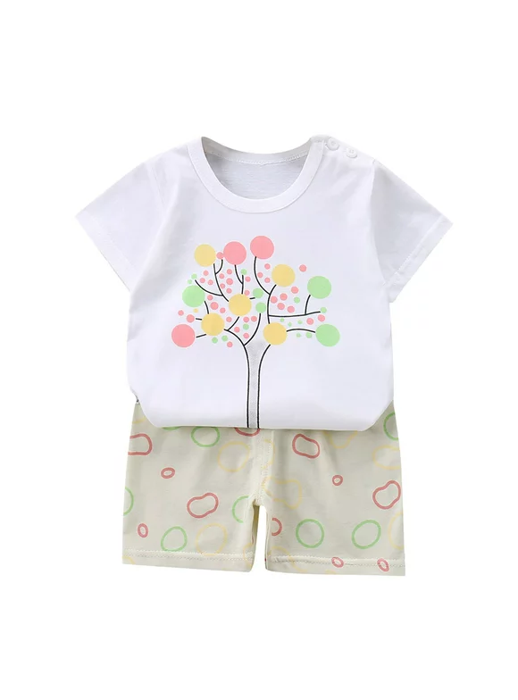 Ausyst Baby Girl Clothes Toddler Kids Baby Boys Girls Fashion Cute Short Sleeve Print Casual Suit Outfits Clearance