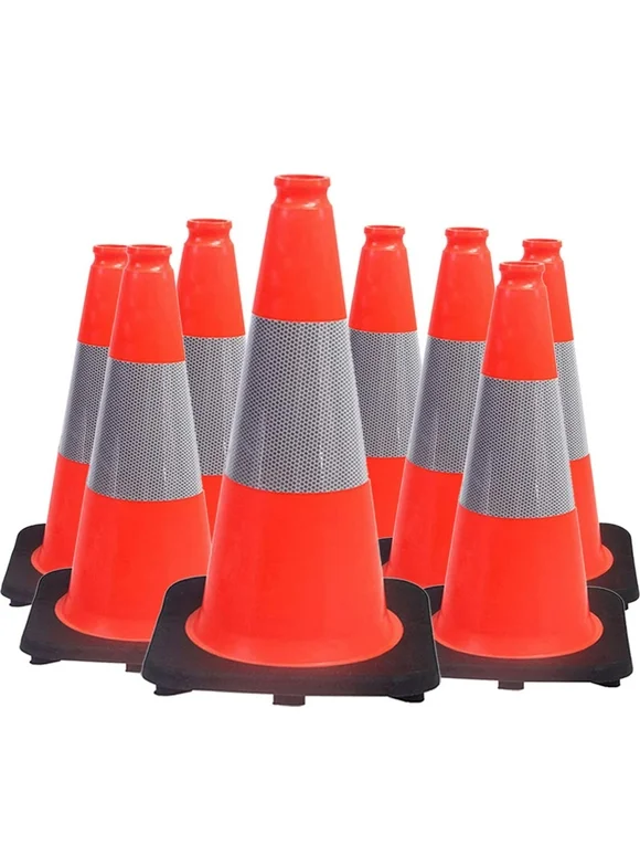 BESEA 18 inch Orange PVC Cones Traffic Safety Cones Black Base Construction Road Parking Cone with 6" Reflective Collar(8 Pack)