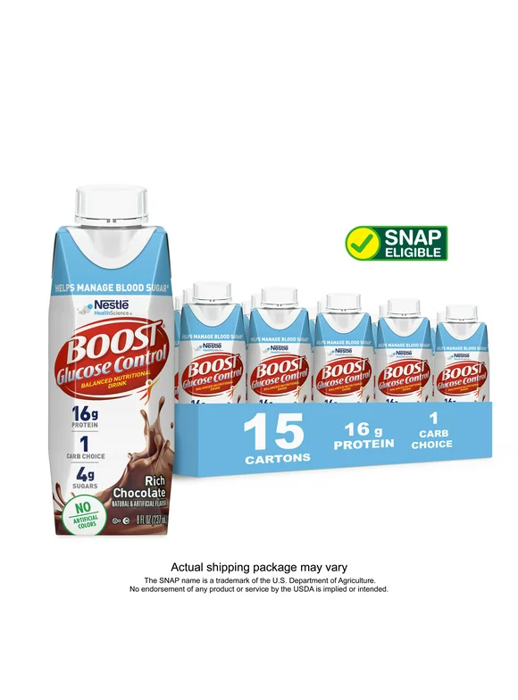 BOOST Glucose Control Nutritional Drink, Rich Chocolate Nutritional Shake, 15 - 8 fl oz Cartons