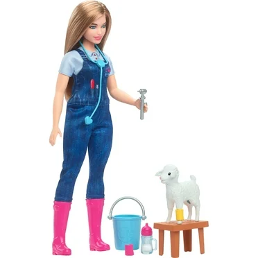 Barbie 65th Anniversary Careers Farm Vet Doll & 10 Accessories Including Lamb with Moving Ears for Ages 3 years and Up