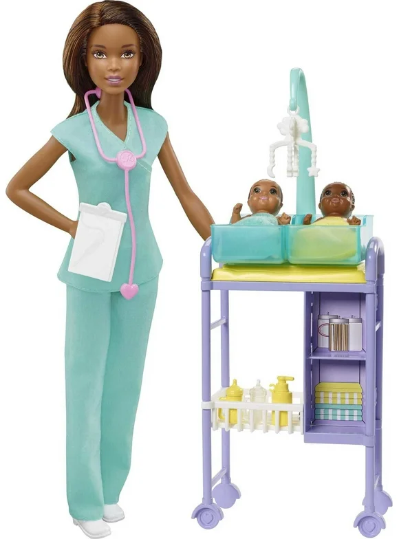 Barbie Careers Baby Doctor Playset with Brunette Fashion Doll, 2 Baby Dolls, Furniture & Accessories