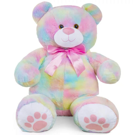 Best Choice Products 35in Giant Soft Plush Teddy Bear Stuffed Animal Toy w/ Bow Tie, Footprints - Pastel