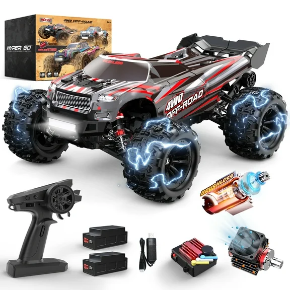 Brushless High Speed RC Monster Truck, Max 70+ KM/H, 1:16 RC Car All Terrain Off-Road Hobby Grade Remote Control Vehicle for Adults Children, 2 Li-po Batteries