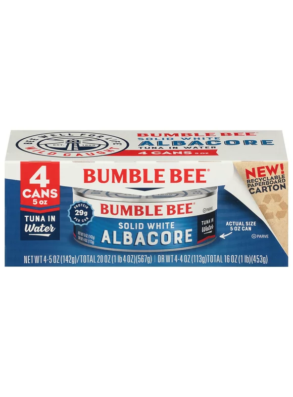Bumble Bee Solid White Albacore Tuna in Water, 5oz (Pack of 4)