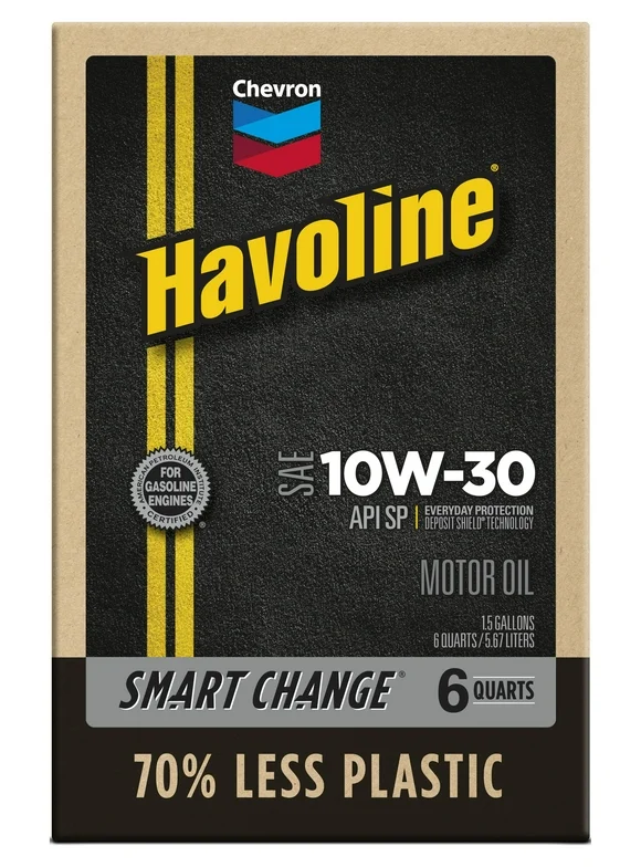 Chevron Havoline Conventional Motor Oil 10W-30, 6 Quart Smart Change Box