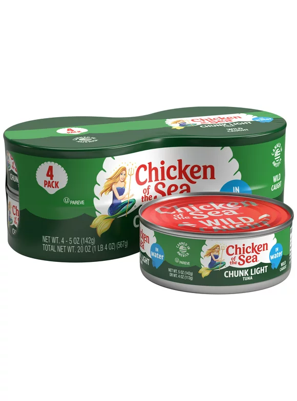 Chicken of the Sea Chunk Light Tuna in Water, 5 oz, 4 Cans