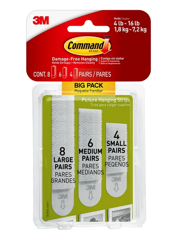 Command Picture Hanging Strips Variety Pack, White, Damage Free Decorating, 18 Pairs