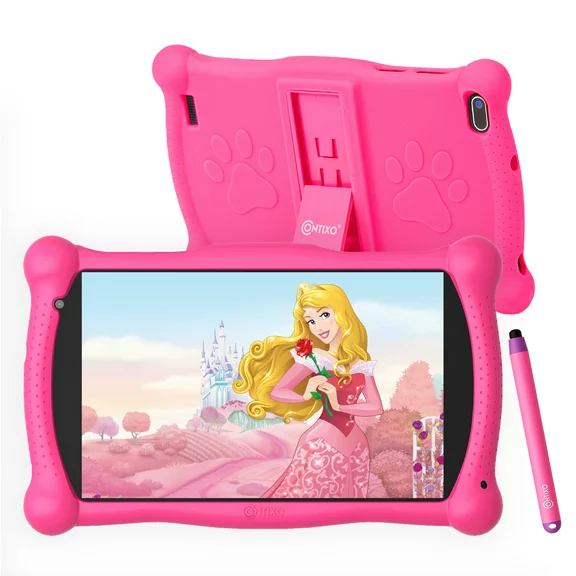 Contixo 7" Kids Tablet 32GB, 50+ Disney Storybooks, Protective Case w/ Kickstand & Stylus (2023 Model) - Pink