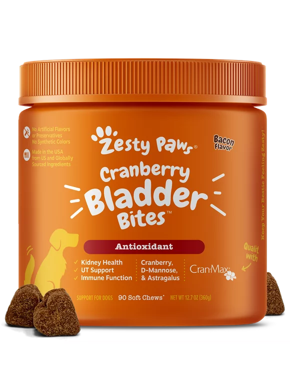 Cranberry Bladder Bites, Kidney, Bladder & Urinary Tract (UT) Support, Functional Dog Supplement, Bacon Flavor, 90 Count Soft Chews