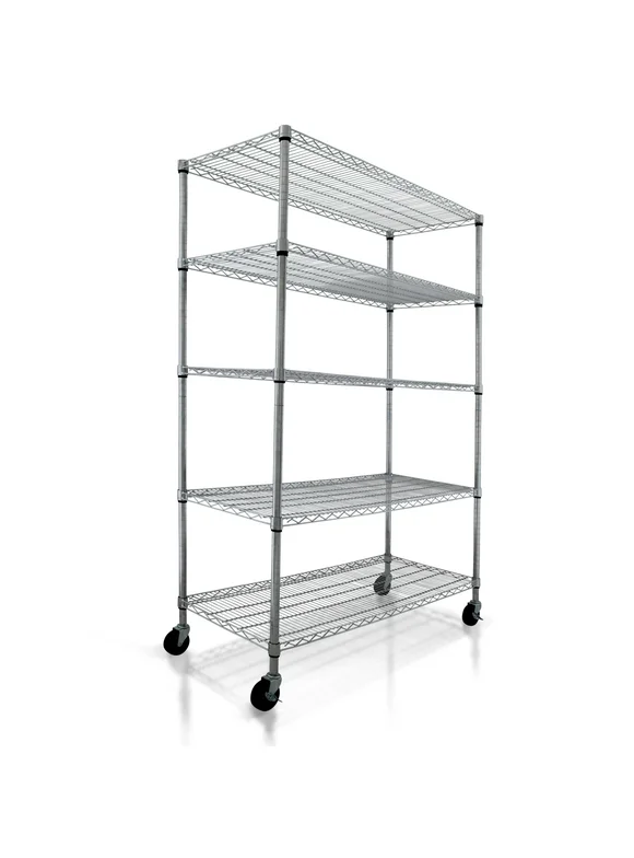 Crescent 4000 LBS Capacity, 48W 18L 76H Chrome, 5 Tier NSF Wire Shelving Rack for Storage in Garage Kitchen Bathroom Bedroom Bathroom, Heavy Duty Rolling Storage Shelfs with 4" Casters