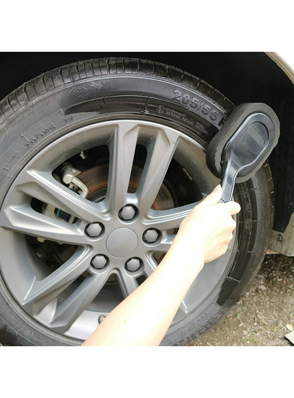 Deyuer Tire Shine Applicator Arc Design Wear-resistant Sponge Car Tire Cleaning Brush with Long Handle for Car Tire