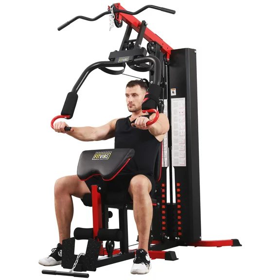 Fitvids LX750 Home Gym System Workout Station with 330 Lbs of Resistance, 122.5 Lbs Weight Stack, One Station, Comes with Installation Instruction Video, Ships in 5 Boxes