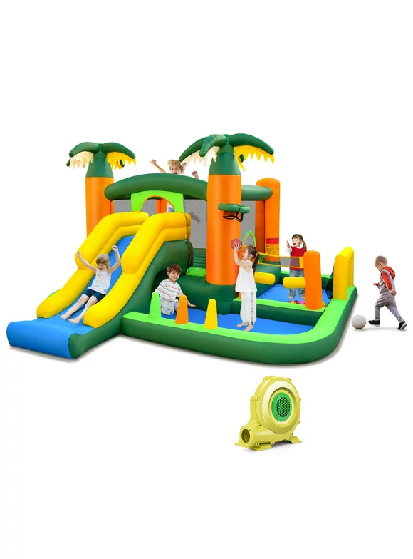 Infans Tropical Inflatable Bounce Castle, 8-in-1 Giant Jumping House w/735W Blower