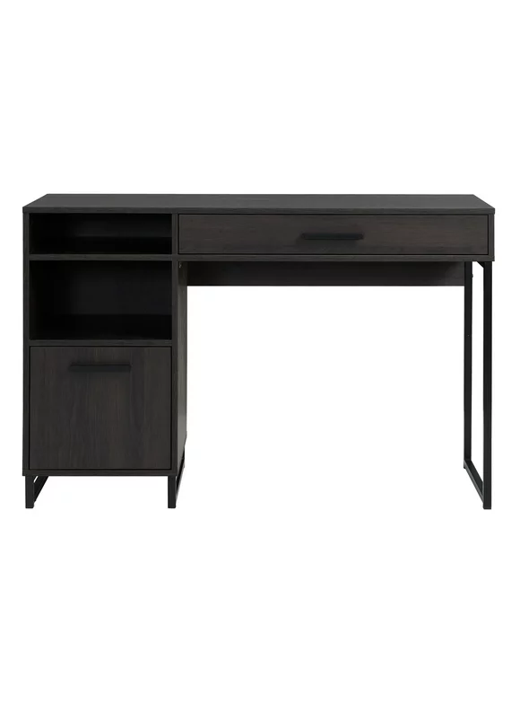 Mainstays Wood & Metal Writing Desk with 1 Drawer and 1 Door for Teens Adult, 29.92in, Espresso Finish.