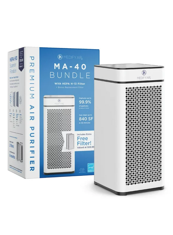 Medify MA-40 Value Pack Air Purifier HEPA H13 Filter - 1,793 ft² Coverage for Pets White, 1-Pack
