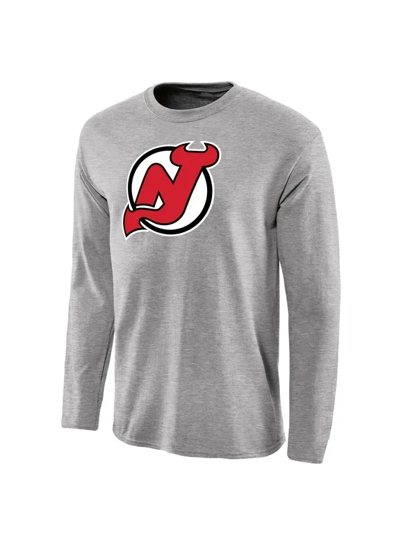 Men's Ash New Jersey Devils Team Primary Logo Long Sleeve T-Shirt