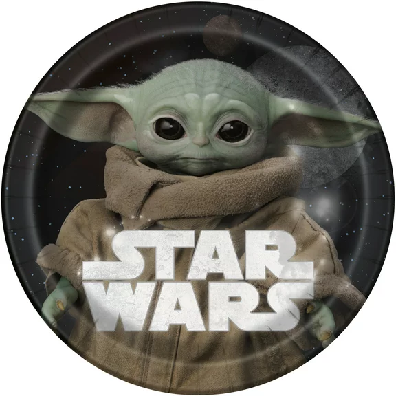 Multicolor Star Wars The Mandalorian The Child Baby Yoda Birthday Paper Dessert Plates, 7in, 8ct