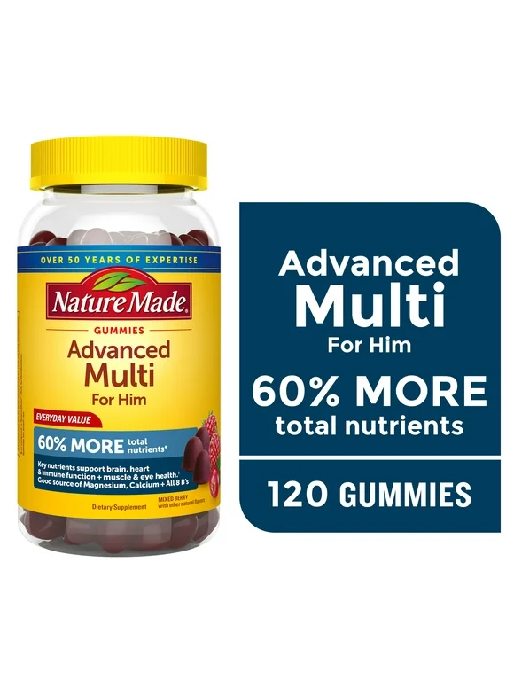 Nature Made Advanced Multivitamin Gummies For Men with Magnesium, Calcium & B Vitamins, 120 Ct to Support General Wellness for Men