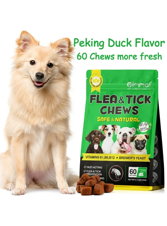 Oimmal Dog Deworming Chewable - 60 Soft Chews with Vitamins B1, B6, B12 + Brewer's Yeast - Prevention for Dogs - for All Breeds and Ages - Peking Duck Flavor