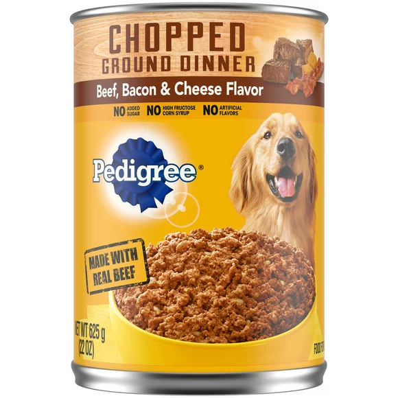 Pedigree Beef, Cheese & Bacon Flavor Ground Wet Dog Food For Adult, 22 Oz Can