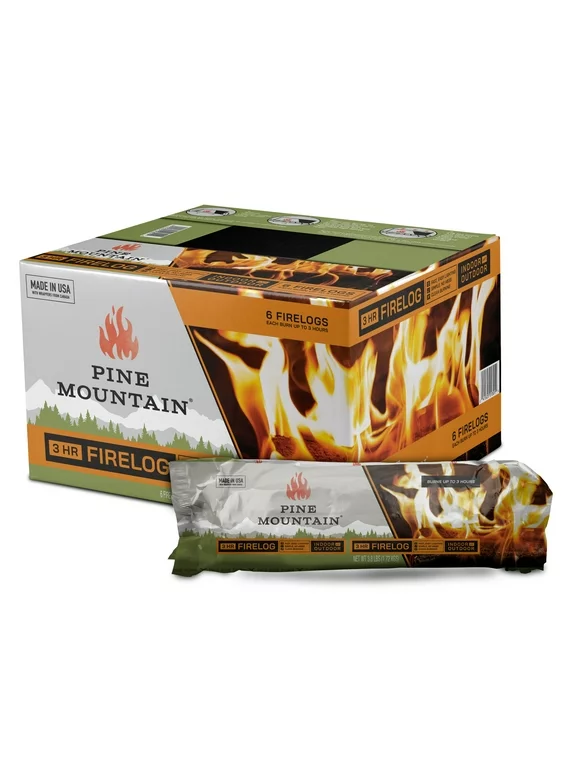 Pine Mountain Traditional 3-Hour Firelogs, Long Burning Fire Log 6 Pack