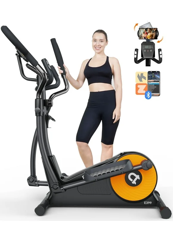 Pooboo Build-in Bluetooth Silent Magnetic Elliptical Exercise Bike for Home Use Elliptical Training Machines 450lbs 80% Fully Assembled
