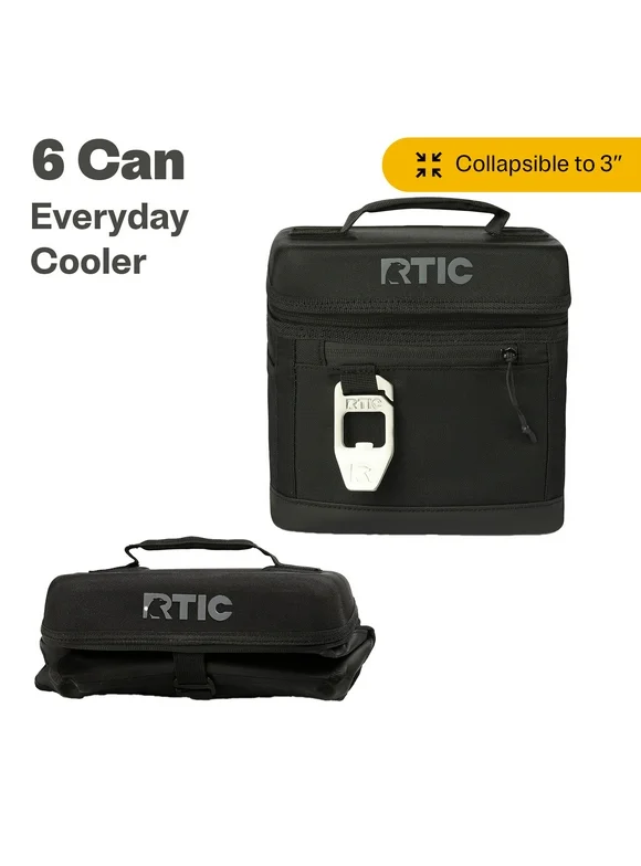 RTIC 6 Can Everyday Cooler, Insulated Soft Cooler with Collapsible Design, Black