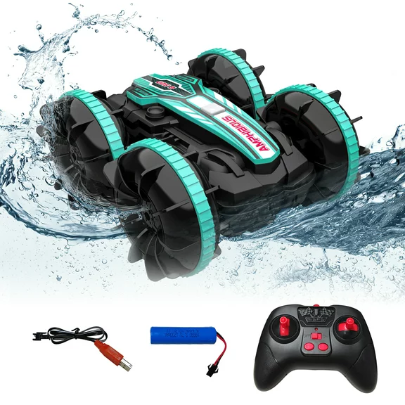 Remote Control Cars, RC Boat & Sonic 2 Toys, 4WD Off Road Car Stunt 2.4GHz Land Water 2 in 1 Remote Control, RC Cars for Kids Boys-Green