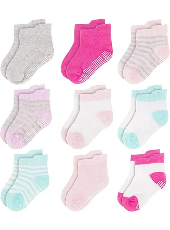 Rising Star Unisex Non Slip Low-Cut Grip Socks for Infants and Toddlers (9 Pack)