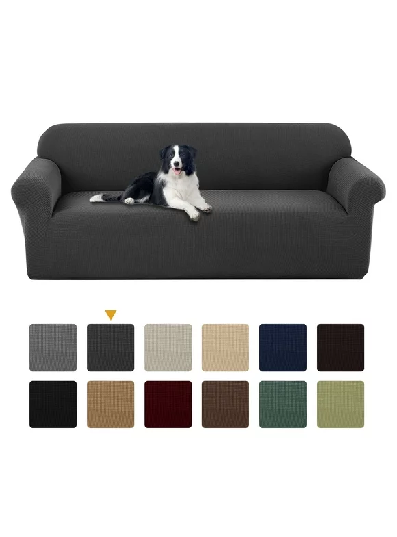 Sanmadrola Couch Cover Water Resistant Stretch Sofa Slipcover Jacquard Furniture Protector for Kids Pets Dog Cat, Dark Gray, Sofa
