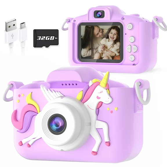 Seckton Upgrade Kids Camera with Cute Silicone Cover, Toy Cameras for Girls Age 3-10 Christmas Birthday Gifts-Purple