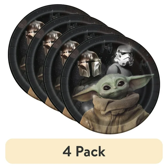 (4 pack) Star Wars The Mandalorian The Child Baby Yoda Birthday Paper Dinner Plates, 9in, 8ct