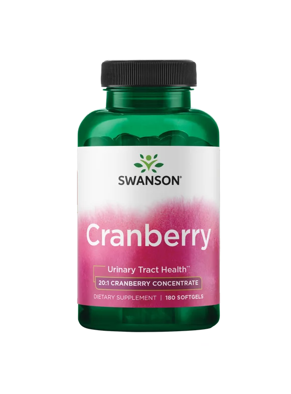 Swanson Cranberry 20:1 Herbal Supplement, Helps Promote Healthy Urinary Tract & Kidney Function, 180 Softgels