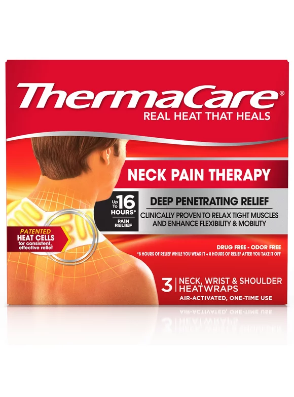 ThermaCare Neck Pain Therapy, Shoulder, and Wrist Pain Relief Patches, Heat Wraps, 3 Ct