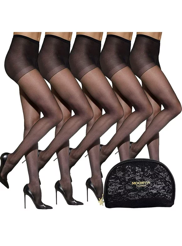UNIFULL 5 Pack Women's Sheer Tights 20 Denier Control Top Pantyhose with Reinforced Toes