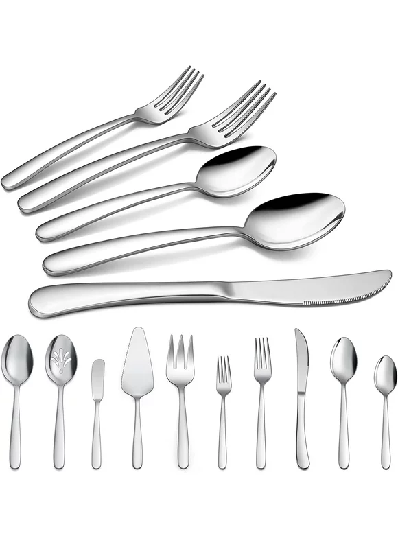 Vesteel 25 Piece Modern Silverware Set with Serving Utensils, Heavy Duty Stainless Steel Flatware Cutlery Set for 4
